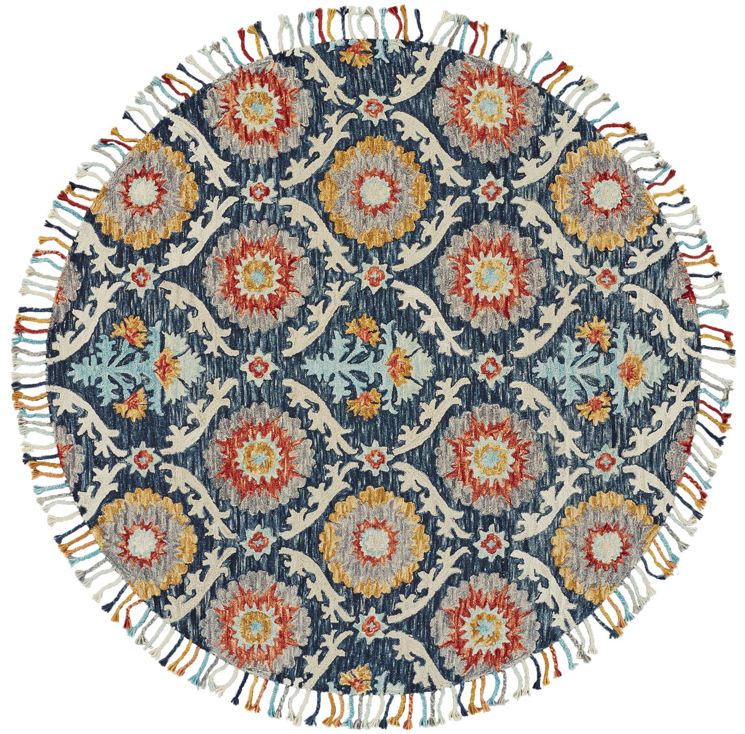 Abstract colorful circular rug with fringe edge - Available San Jose area including Mountain View, Morgan Hill, Fremont, San Mateo and beyond