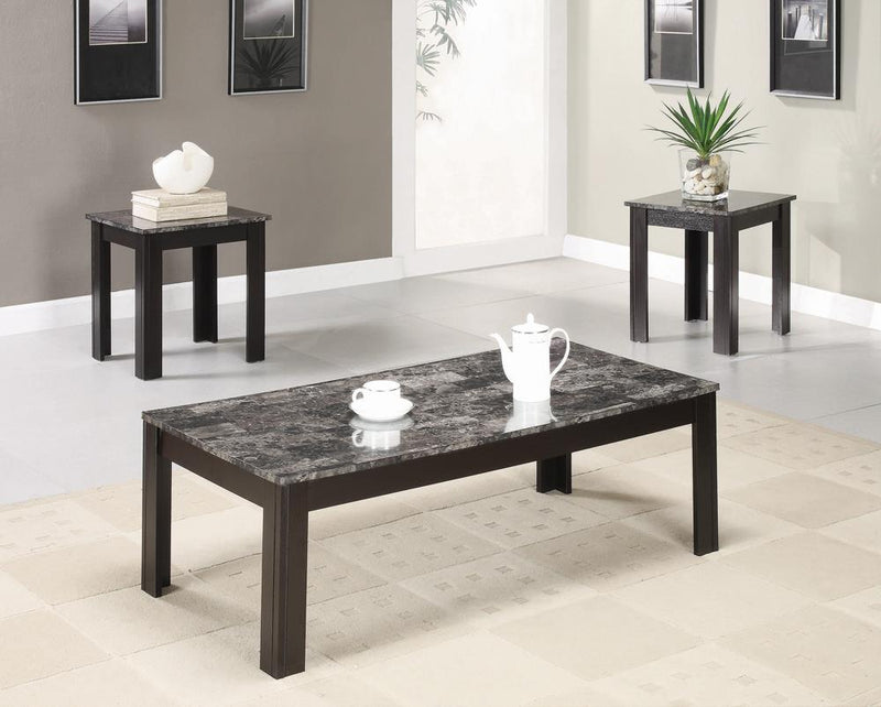 3-piece Faux-marble Top Occasional Table Set Black - What A Room