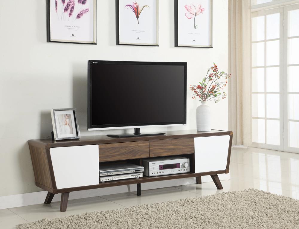 2-drawer TV Console Dark Walnut and Glossy White - What A Room