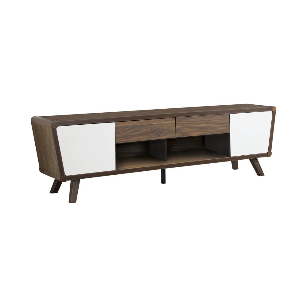 2-drawer TV Console Dark Walnut and Glossy White - What A Room