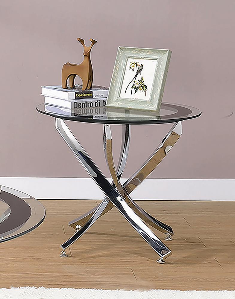 Glass Top End Table Chrome and Black - What A Room