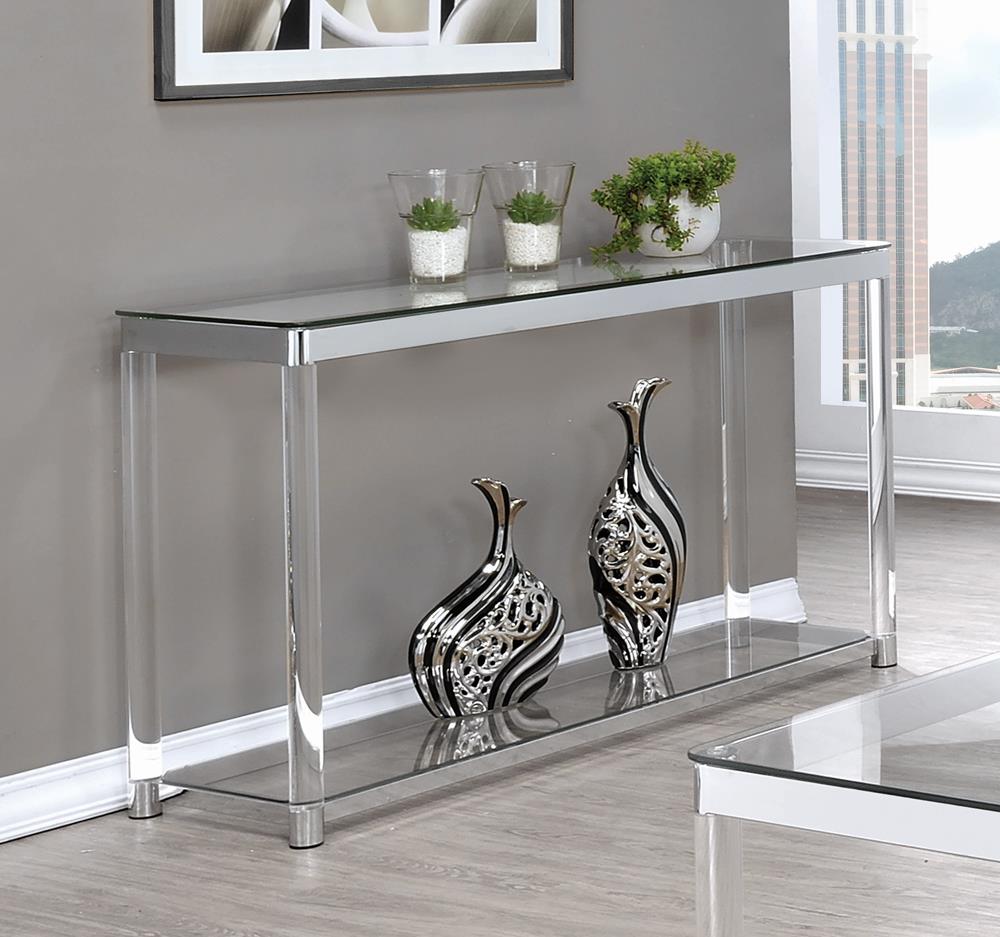 Claude Sofa Table with Lower Shelf Chrome and Clear - What A Room