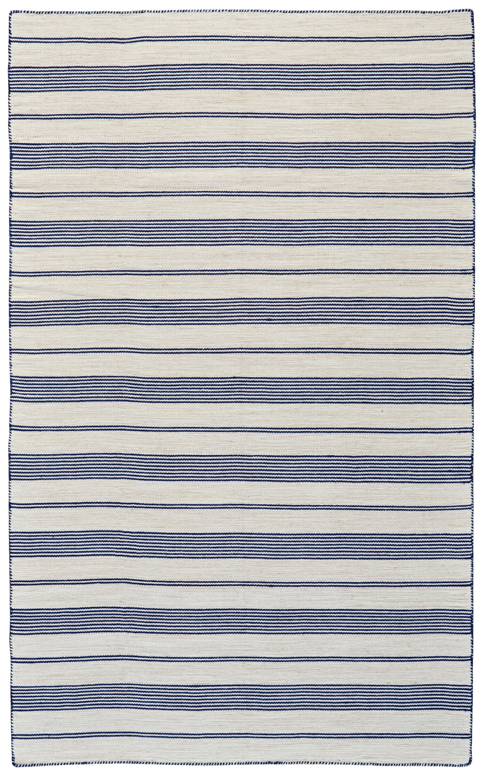 Classic combination of indigo stripes on natural woven background color ont his rug - Find it if you're near Hayward, Pleasanton, Mountain View and San Jose in our showroom