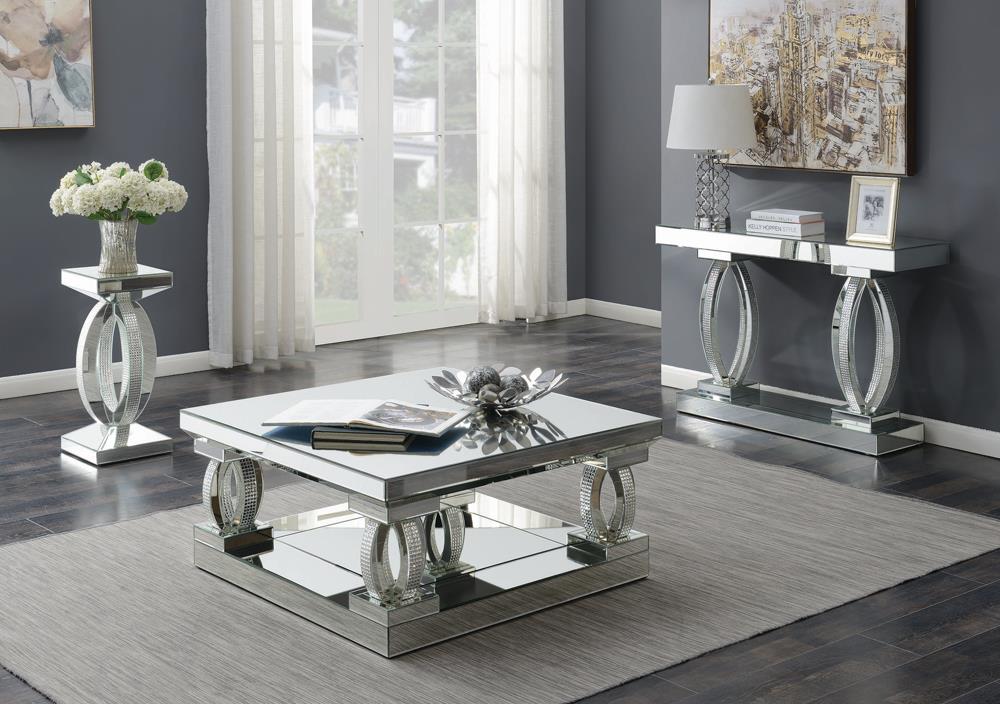 Avonlea Square Coffee Table with Lower Shelf Clear Mirror - What A Room