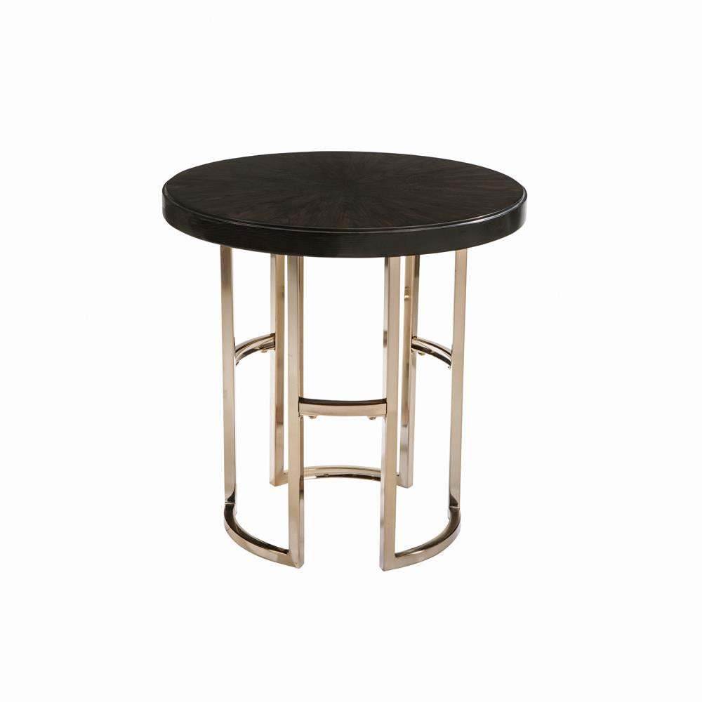 Corliss Round End Table Americano and Rose Brass - What A Room