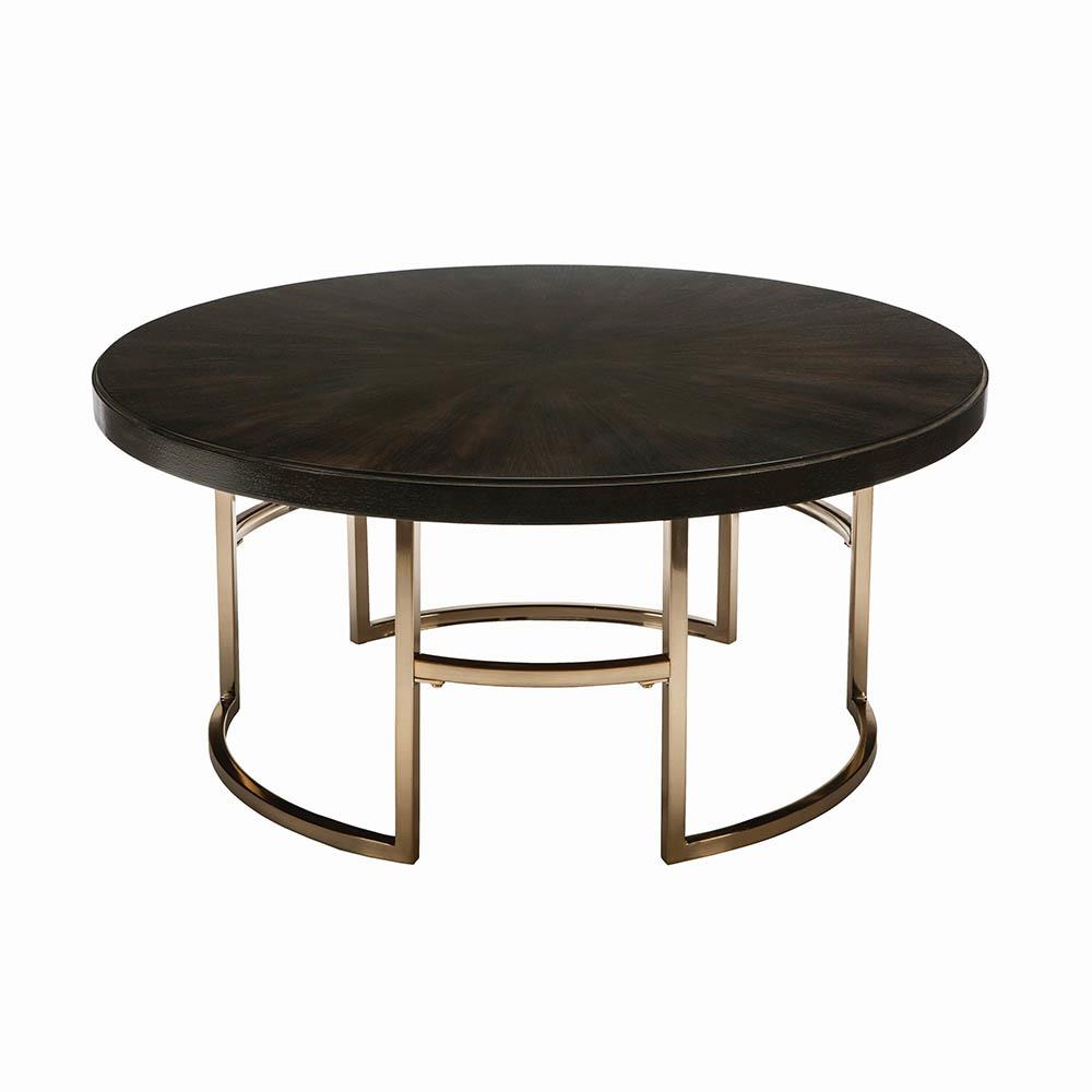 Corliss Round Coffee Table Americano and Rose Brass - What A Room