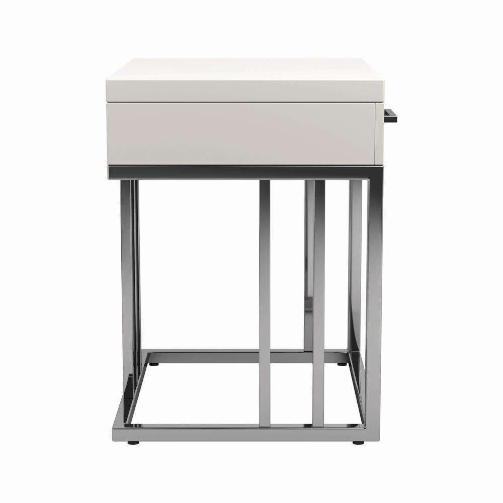 1-drawer Rectangular End Table Glossy White and Chrome - What A Room