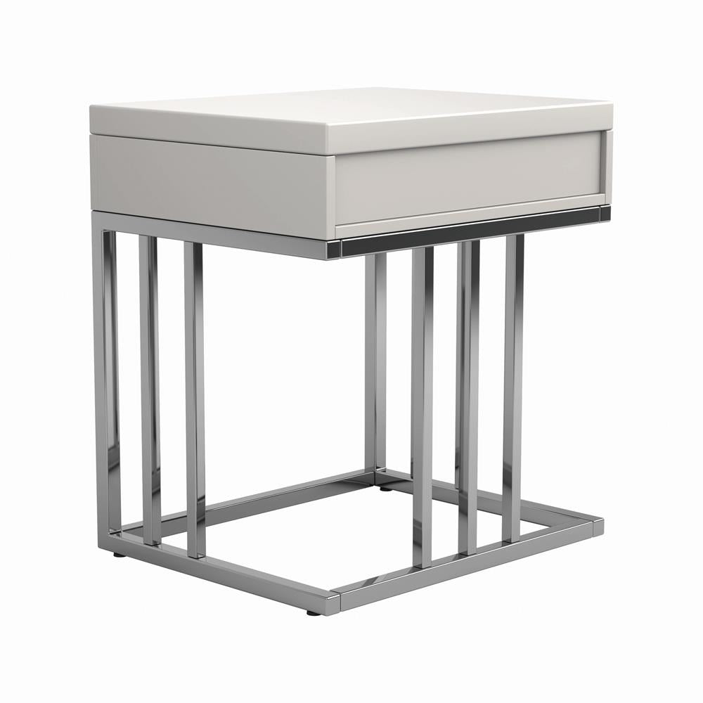 1-drawer Rectangular End Table Glossy White and Chrome - What A Room