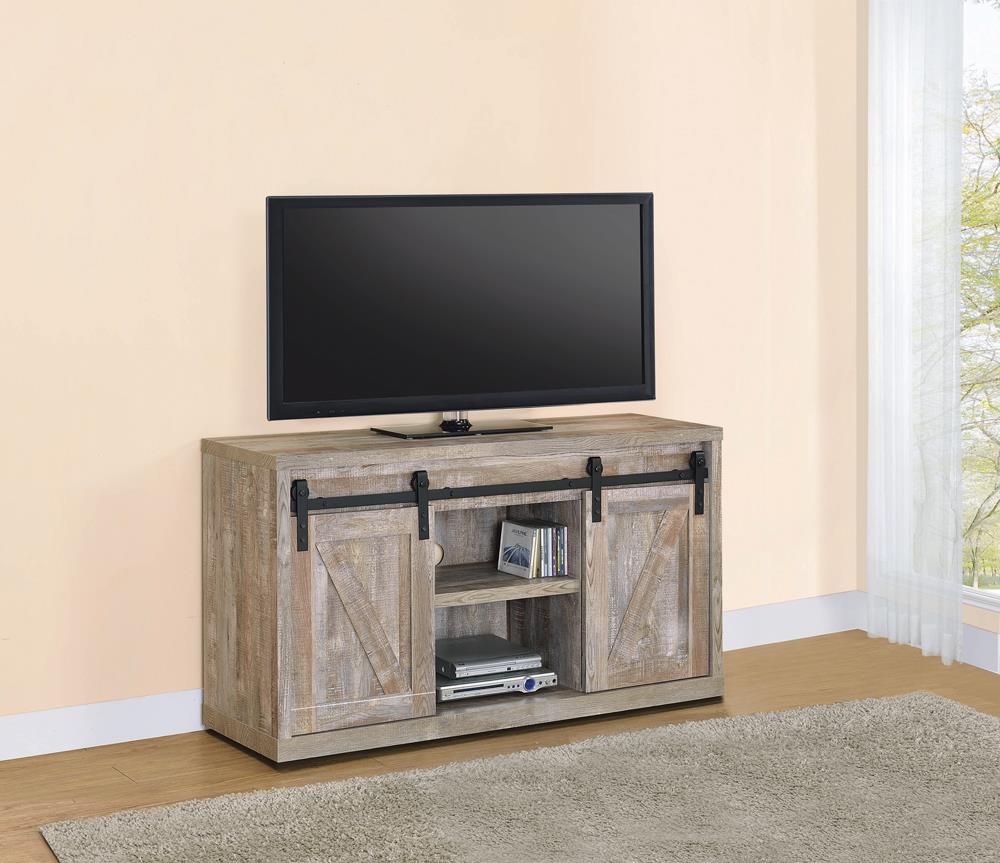 48-inch 3-shelf Sliding Doors TV Console Weathered Oak - What A Room