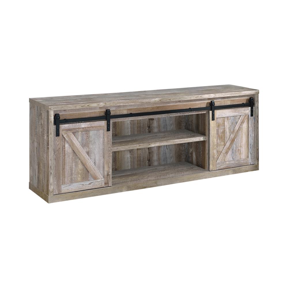 71-inch 3-shelf Sliding Doors TV Console Weathered Oak - What A Room