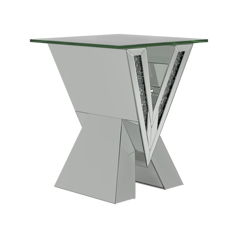 Caldwell V-shaped End Table with Glass Top Silver - What A Room