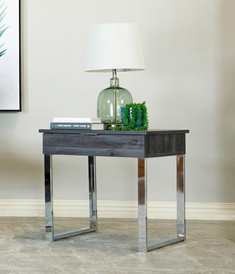 Square 1-drawer End Table Dark Charcoal and Chrome - What A Room