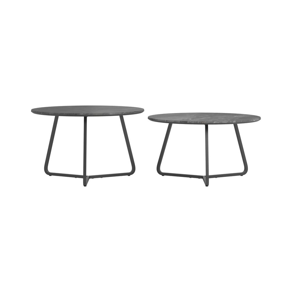 Lennox 2-piece Round Coffee Table Set Faux Slate and Matte Black - What A Room
