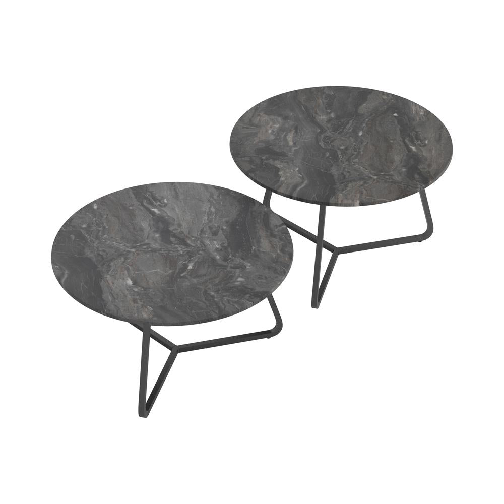 Lennox 2-piece Round Coffee Table Set Faux Slate and Matte Black - What A Room