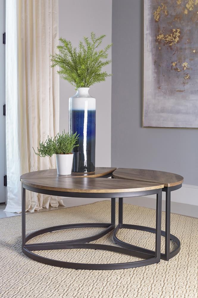 Round Modular Coffee Table Walnut and Black - San Jose - WhatARoom