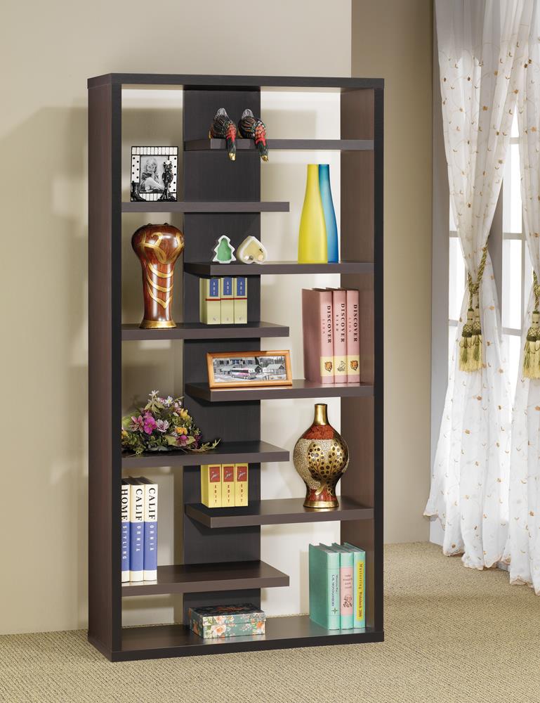 Bookcase with Staggered Floating Shelves Cappuccino - What A Room