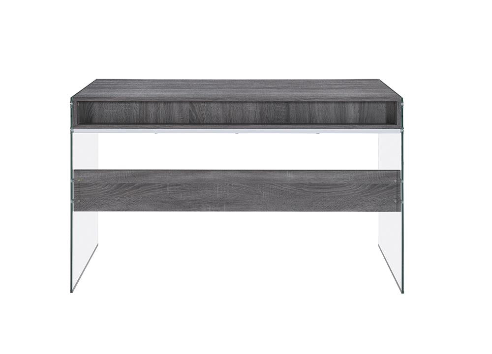 Dobrev 2-drawer Writing Desk Weathered Grey and Clear - What A Room