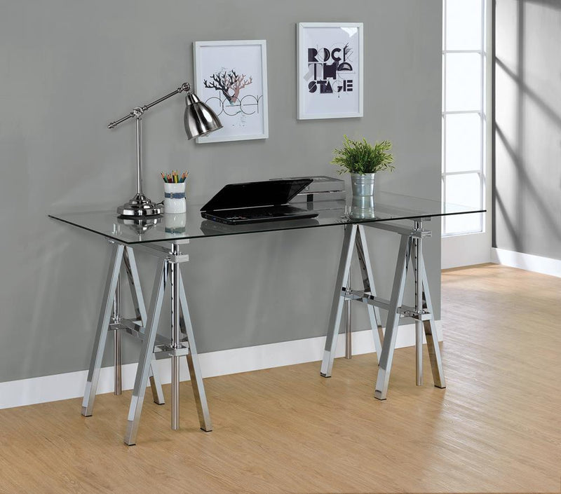 Statham Glass Top Adjustable Writing Desk Clear and Chrome - What A Room