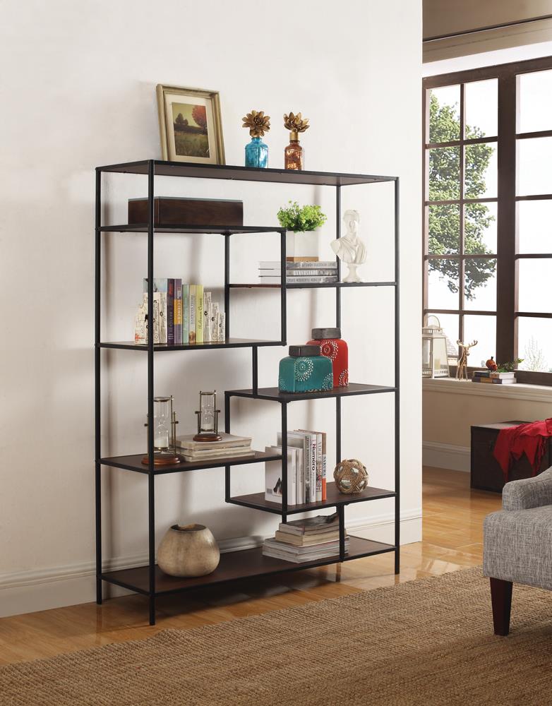 7-shelf Geometric Bookcase Walnut - What A Room