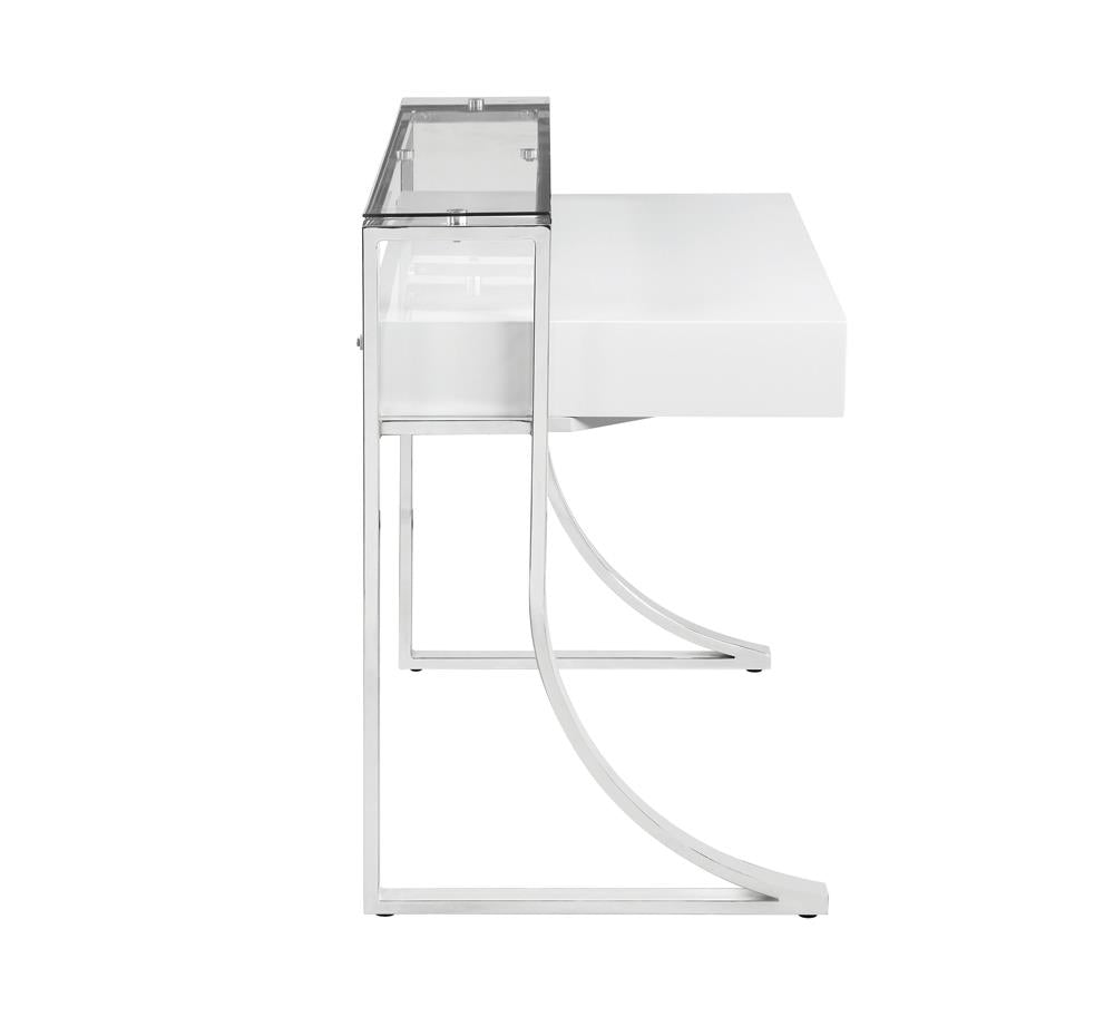 Gemma 2-drawer Writing Desk Glossy White and Chrome - What A Room