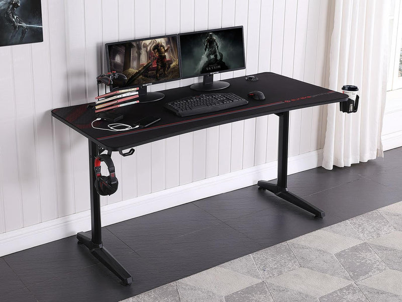 Tarnov Rectangular Metal Gaming Desk with USB Ports Black - What A Room