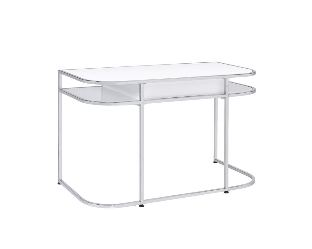 Ember 1-drawer Writing Desk White High Gloss and Chrome - What A Room