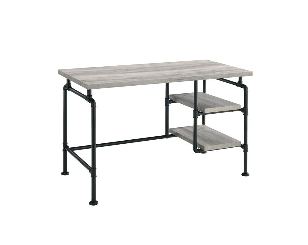Delray 2-tier Open Shelving Writing Desk Grey Driftwood and Black - What A Room