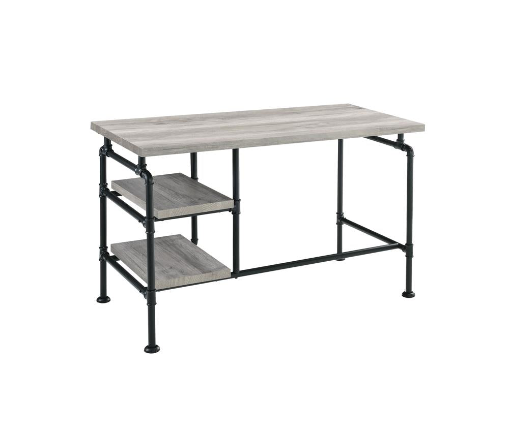 Delray 2-tier Open Shelving Writing Desk Grey Driftwood and Black - What A Room