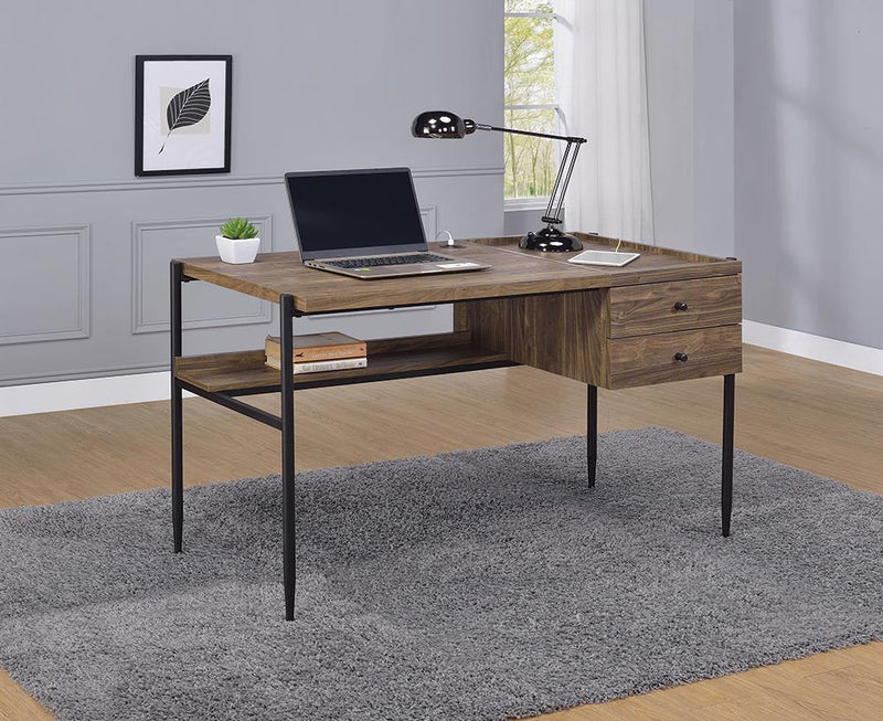 Lawtey 2-drawer Writing Desk with Outlet Aged Walnut - What A Room