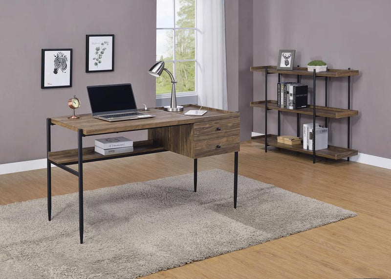 Lawtey 2-drawer Writing Desk with Outlet Aged Walnut - What A Room