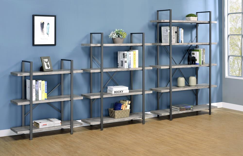4-Shelf Bookcase Grey Driftwood and Gunmetal - What A Room