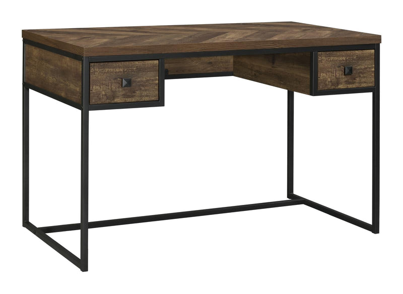 Millbrook 2-drawer Writing Desk Rustic Oak Herringbone and Gunmetal - What A Room