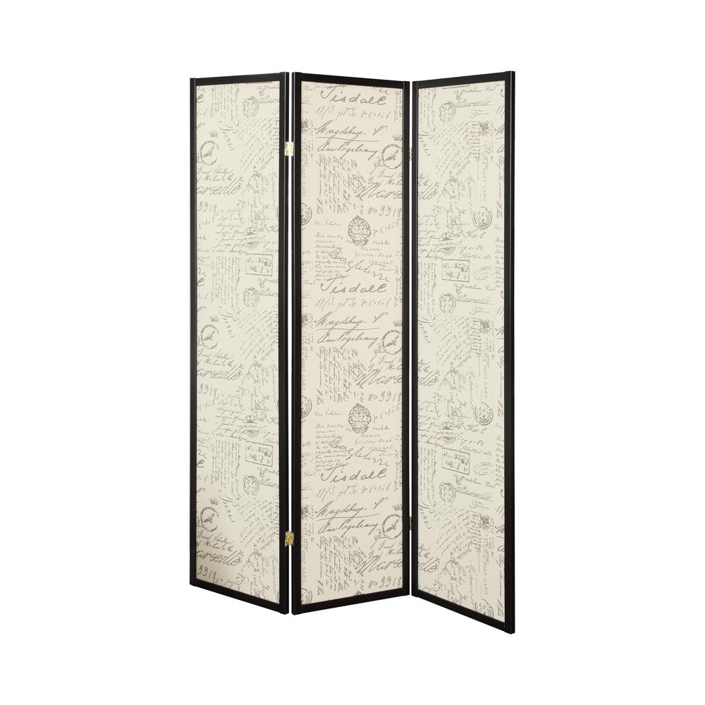 3-panel French Script Print Folding Screen Espresso - What A Room