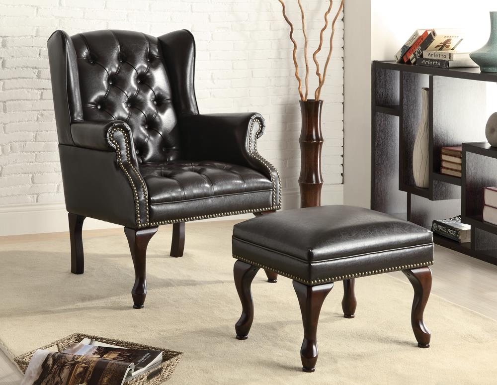 Button Tufted Back Accent Chair with Ottoman Black and Espresso - What A Room