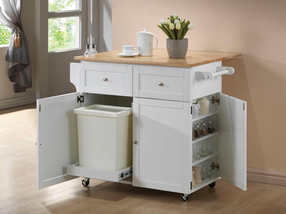 3-Door Kitchen Cart with Casters Natural Brown and White - What A Room