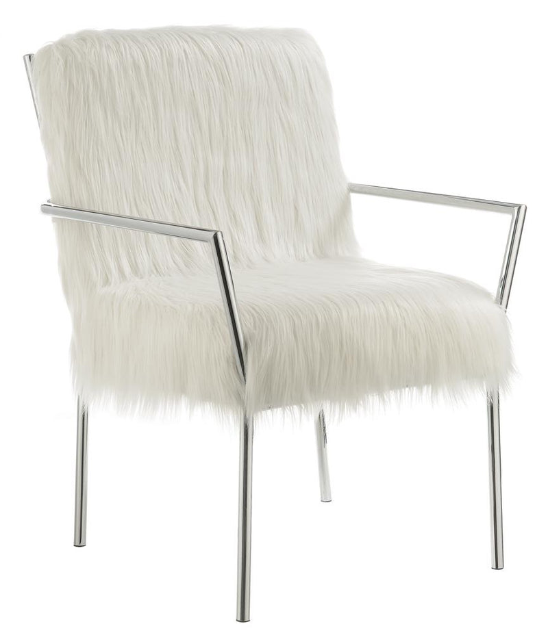 Faux Sheepskin Upholstered Accent Chair with Metal Arm White - What A Room