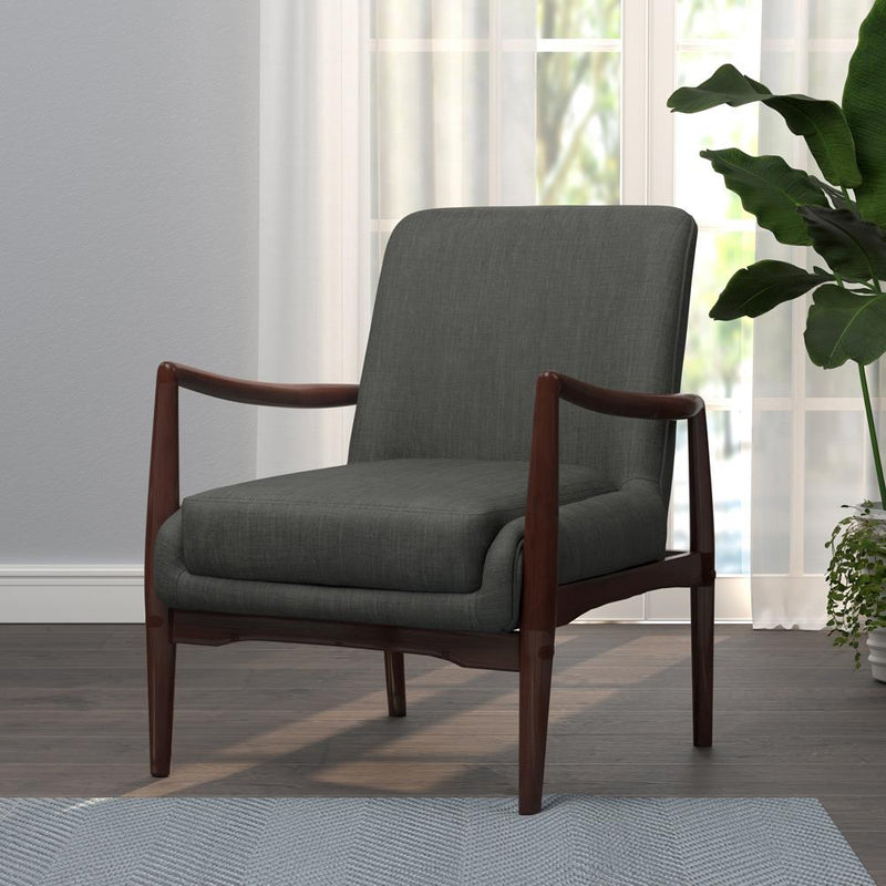 Upholstered Accent Chair with Wooden Arm Dark Grey and Brown - What A Room