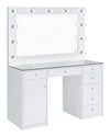 7-drawer Glass Top Vanity Desk with Lighting White - What A Room