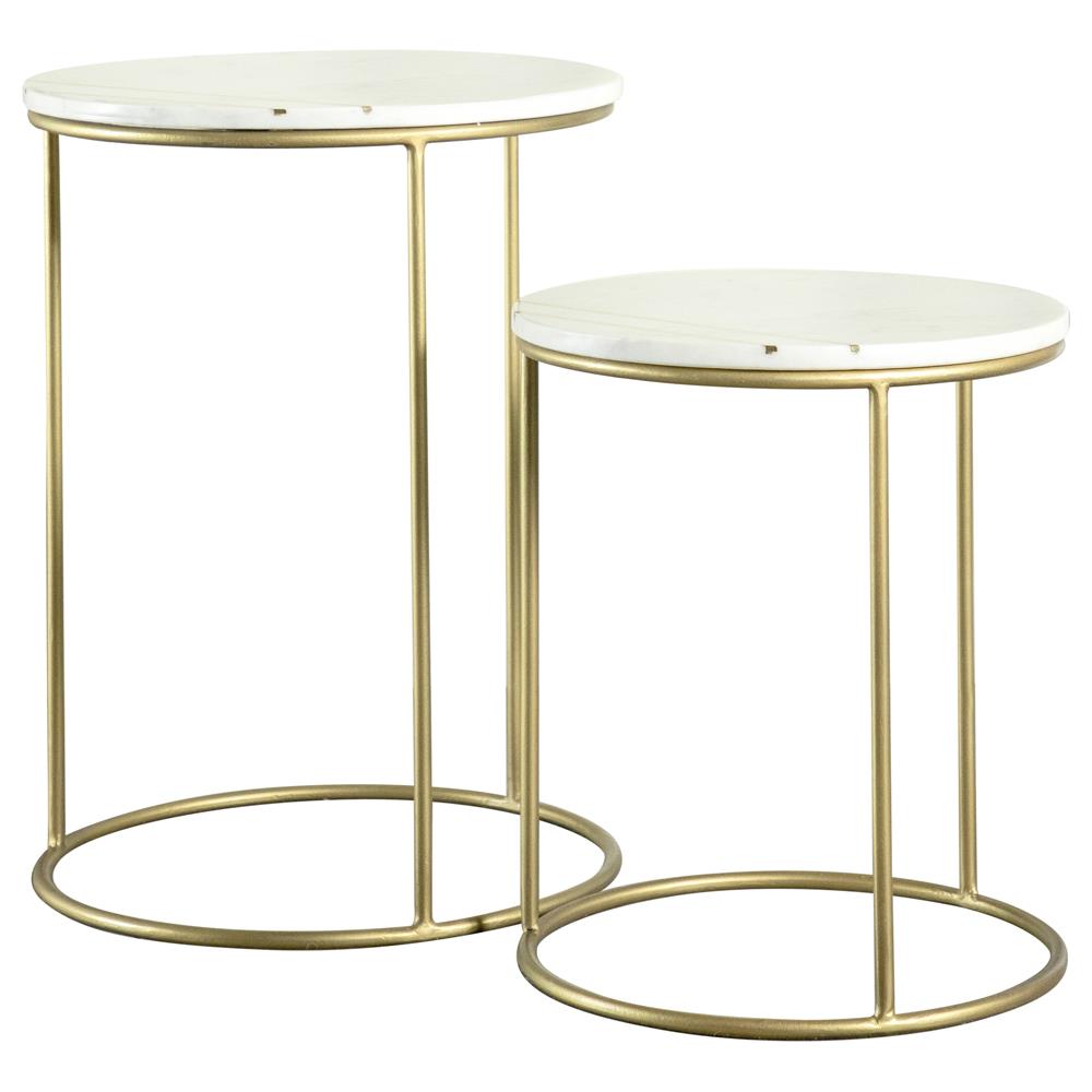 2-piece Round Marble Top Nesting Tables White and Gold - What A Room