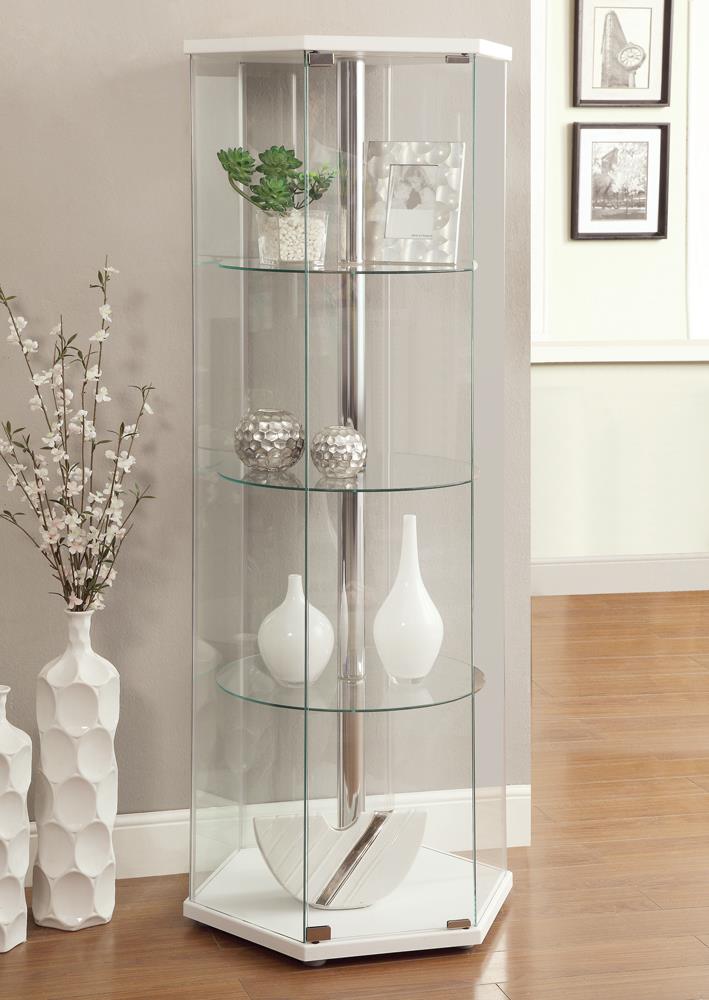 4-shelf Hexagon Shaped Curio Cabinet White and Clear - What A Room