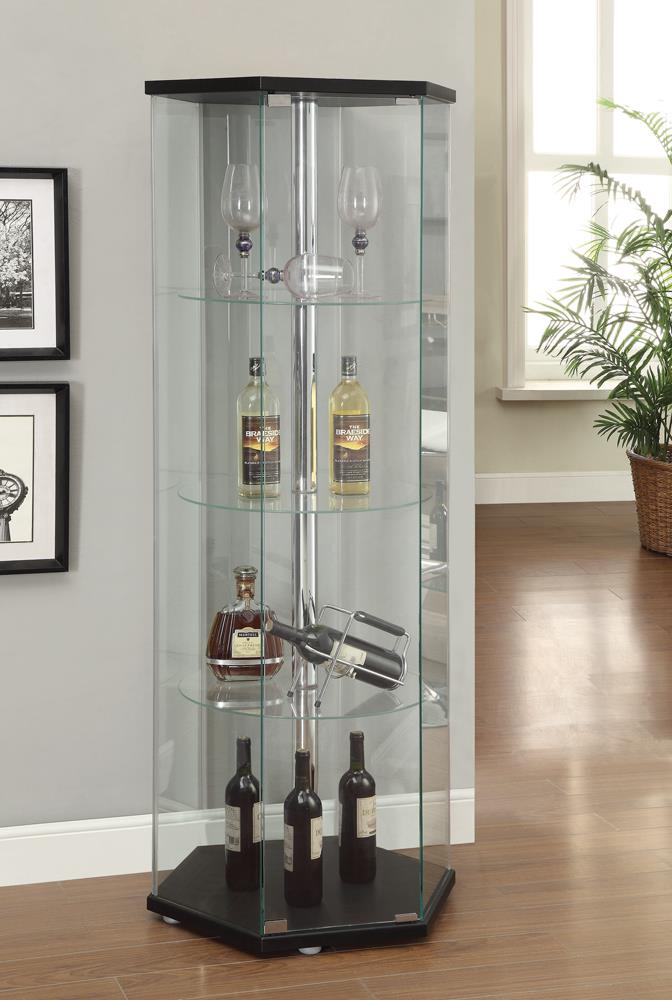 4-shelf Hexagon Shaped Curio Cabinet Black and Clear - What A Room