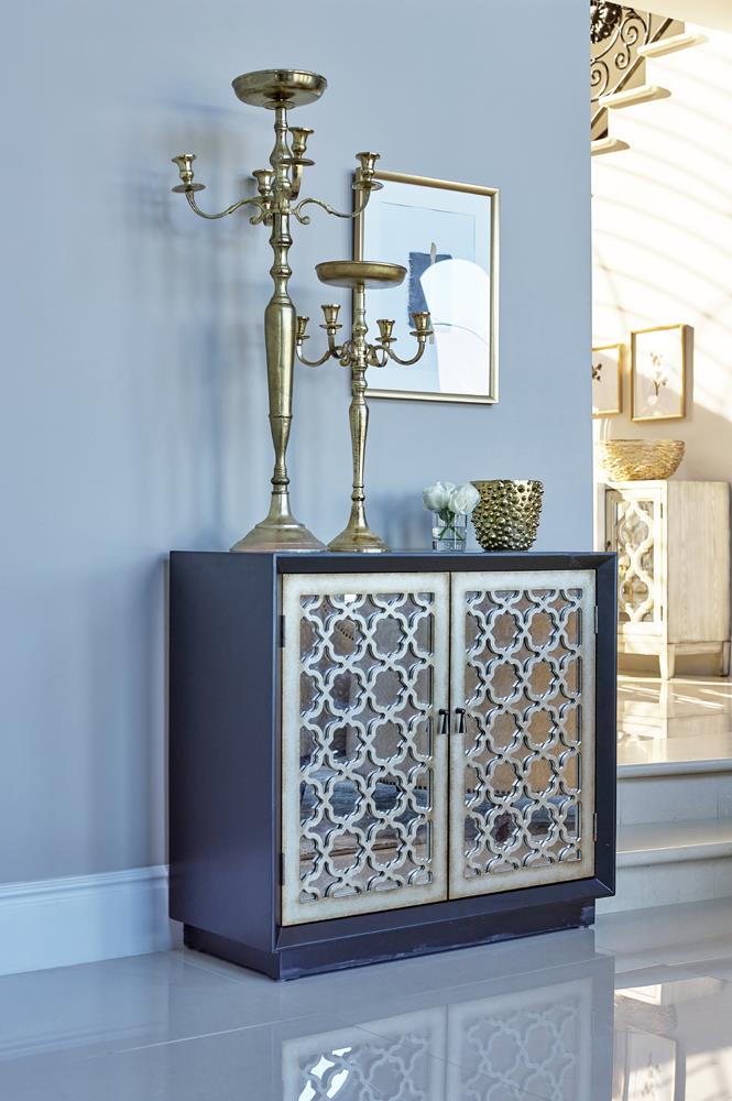 2-door Accent Cabinet with Lattice Pattern Black - What A Room