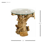 Rego Reclaimed Teak Root Side/ End Table w/ Glass Top - What A Room