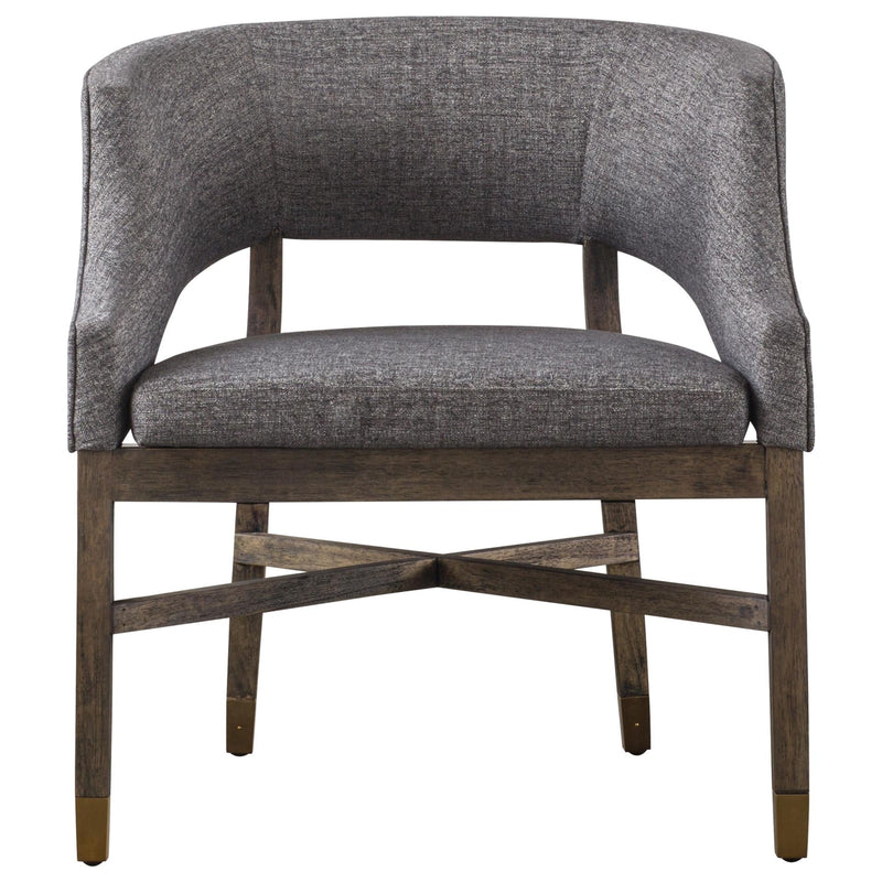 Sebastian Fabric Dining Side Chair Cement Gray w/ Gold Metal Tip Legs - What A Room
