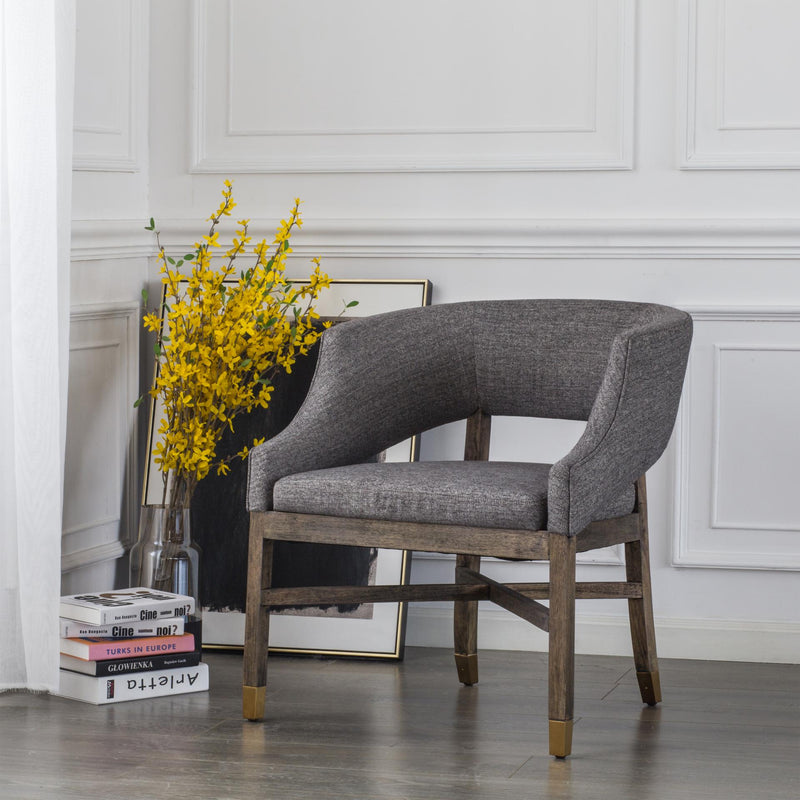 Sebastian Fabric Dining Side Chair Cement Gray w/ Gold Metal Tip Legs - What A Room