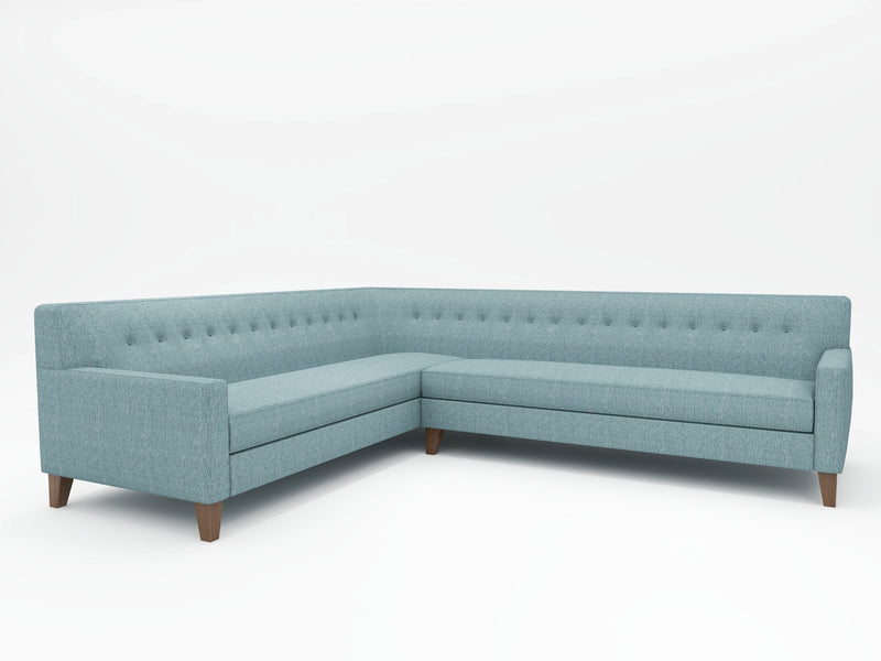 Bridge Custom L-Sectional Mid-Century Style in Heathered blue color variant