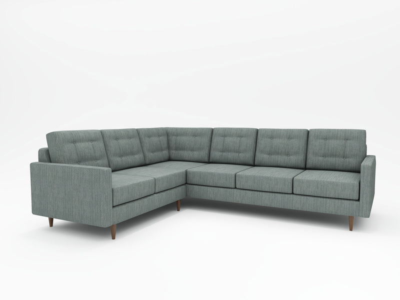 Heathered charcoal Sectional with wooden spindle legs