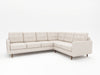 A modular looking sectional with a great color mix - pearl upholstery and wood