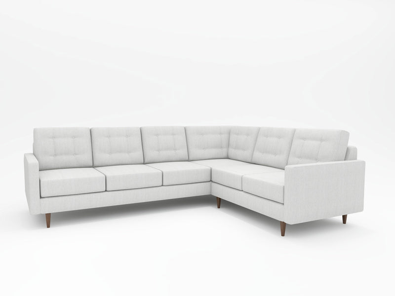 Light grey Sectional with medium brown wood feet