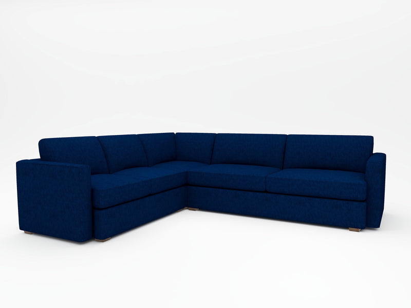 Minimalist design on a custom Deep blue sectional by WhatARoom in the San Francisco Bay Area
